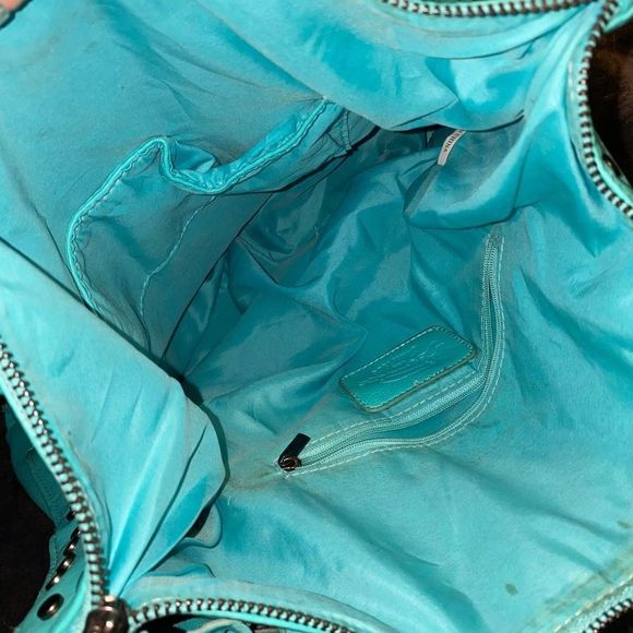 Revolution Turquoise Blue Leather Studded Shoulder Bag Top Handle Purse Tassel - Picture 9 of 13
